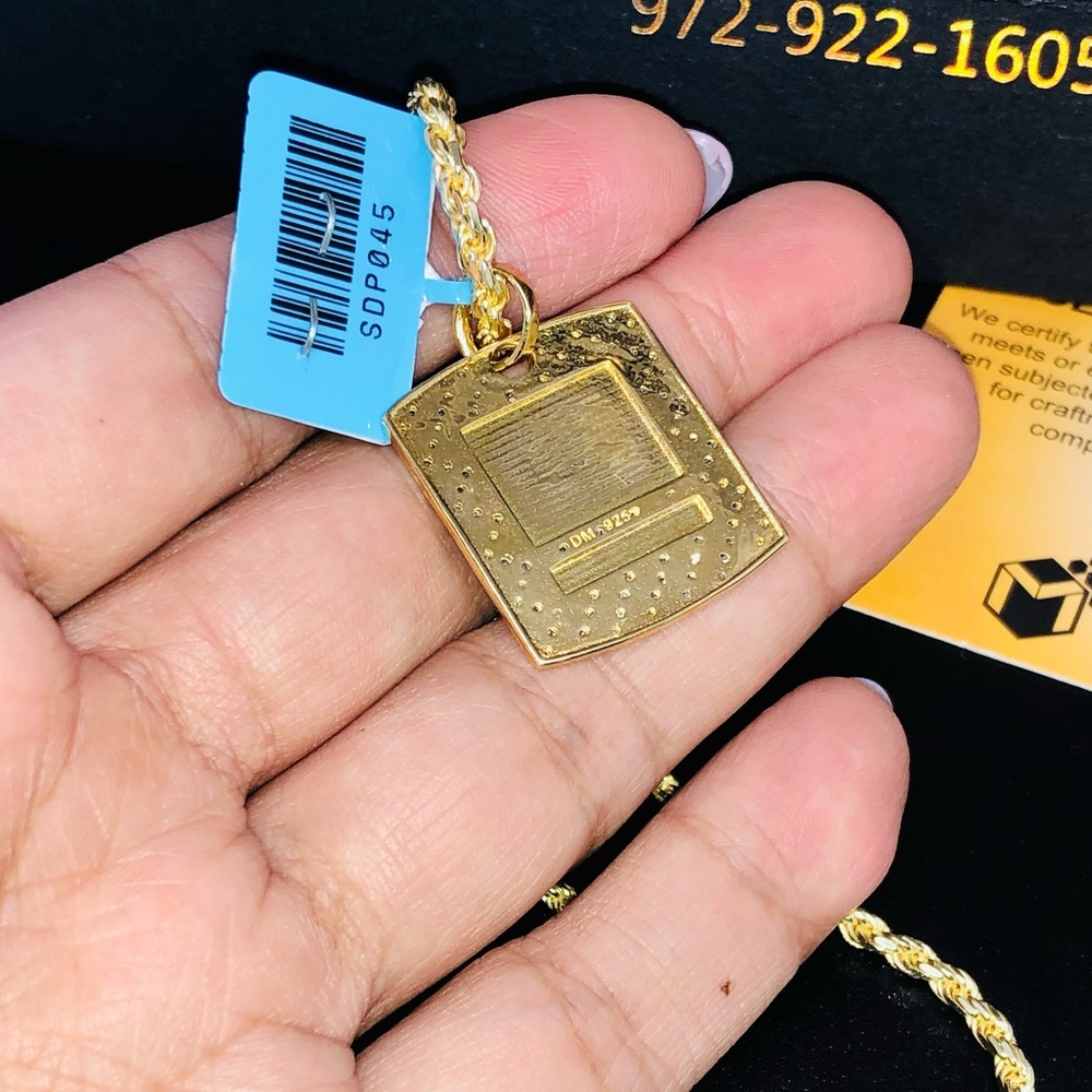 Real Diamond Dog Tag Pendant, !4k Yellow Gold Vermeil, FREE APPRAISAL, Military - Picture 5 of 5